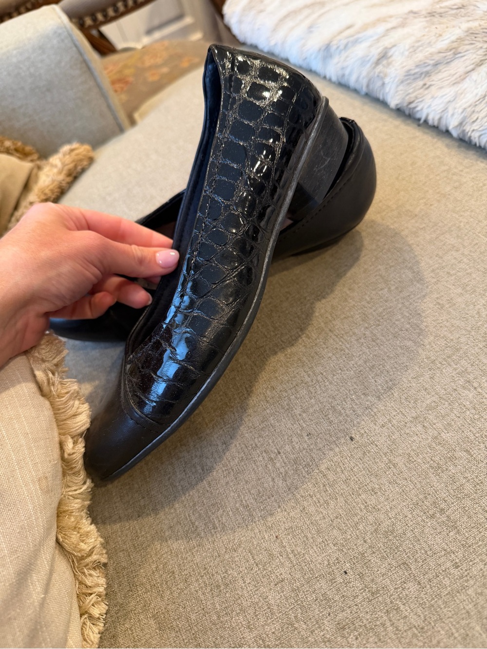 Clarks Black Croc-Embossed Leather Slip-On Loafers